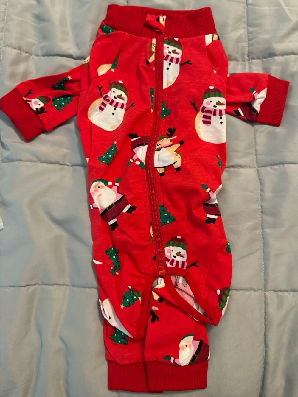 Red Holiday Snowman Pet’s One-Piece Zipper Pajamas/Recovery suit.